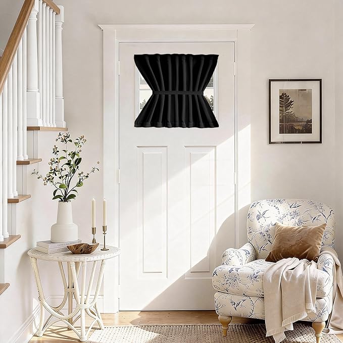 Vatge Front Door Curtains for Glass Window, French Door Curtain for Doors Window Cover, 1 Panel, W25 x L20, Black