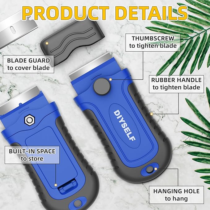 DIYSELF 1 Pack Razor Blade Scraper, Glass Scraper with Extra 15 Blades, Professional Razor Scraper for Glass Stove Top, Window, Cooktop Cleaning, Precision Scraper Tool for Kitchen