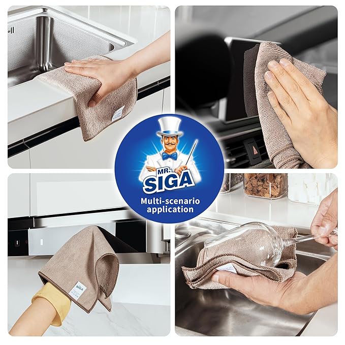 MR.SIGA Microfiber Cleaning Cloths, All-Purpose Surface Microfiber Towels, Streak Free Cleaning Rags, Pack of 12, Wheat, Size 32 x 32 cm(12.6 x 12.6 inch)