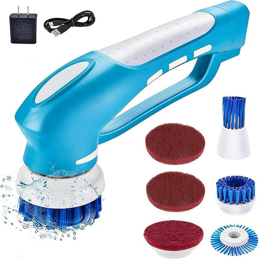 Cordless Electric Spin Scrubber with 6 Brush Heads & 2 Rechargeable Batteries, Power Scrubber for Shower Tile Grout Tub Bathroom Cleaning, IPX7 Waterproof Handheld Scrubber