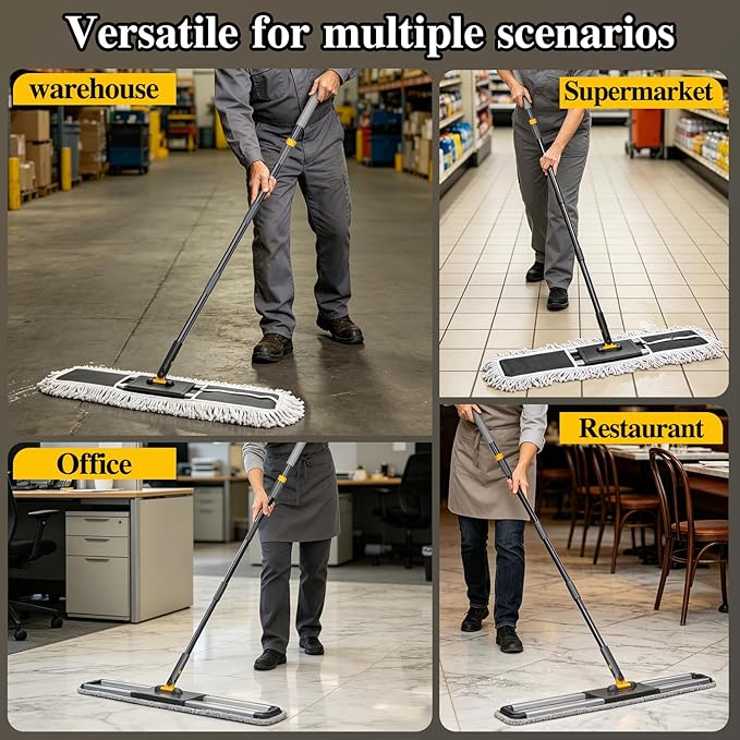 MASTERTOP Commercial Mop, 36'' Large Dust Mop,Heavy Duty Industrial Push Mops with 3 Reusable Microfibre Pads & 62'' Adjustable Handle for Home,Hotel,Mall,Warehouse