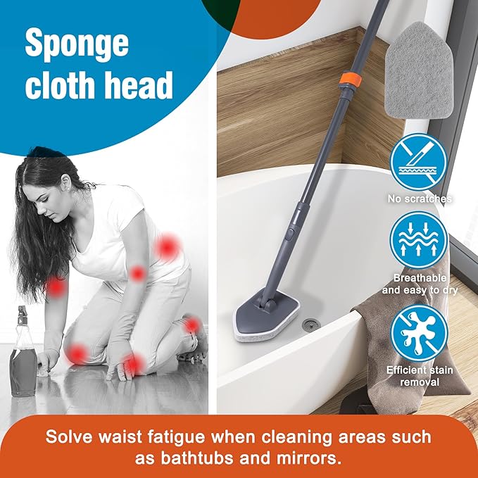 CLEANHOME Tub Tile Scrubber Brush with 3 Different Function Cleaning Pads and 56" Extendable Long Handle-No Scratch for Cleaning Bathroom Kitchen Toilet Wall Sink,Orange