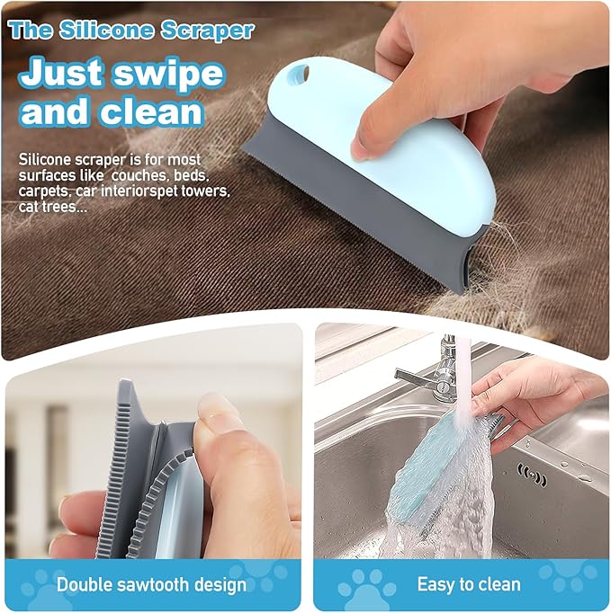 Pet Hair Removal Tool: 6 Pcs Dog Cat Hair Remover - Reusable Pet Hair Remover with Laundry Pet Hair Catcher - Portable Carpet Rake Scraper Fur Removal Tool for Rugs Car Mats Couch Furniture