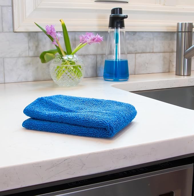 Unger 12” x 12” All-Purpose Microfiber Cloths, 4 Pack, Wet and Dry Cleaning Towels for Kitchen, Furniture, Appliances, Electronics and Glass, Reusable with Less Lint and Streak-Free Results
