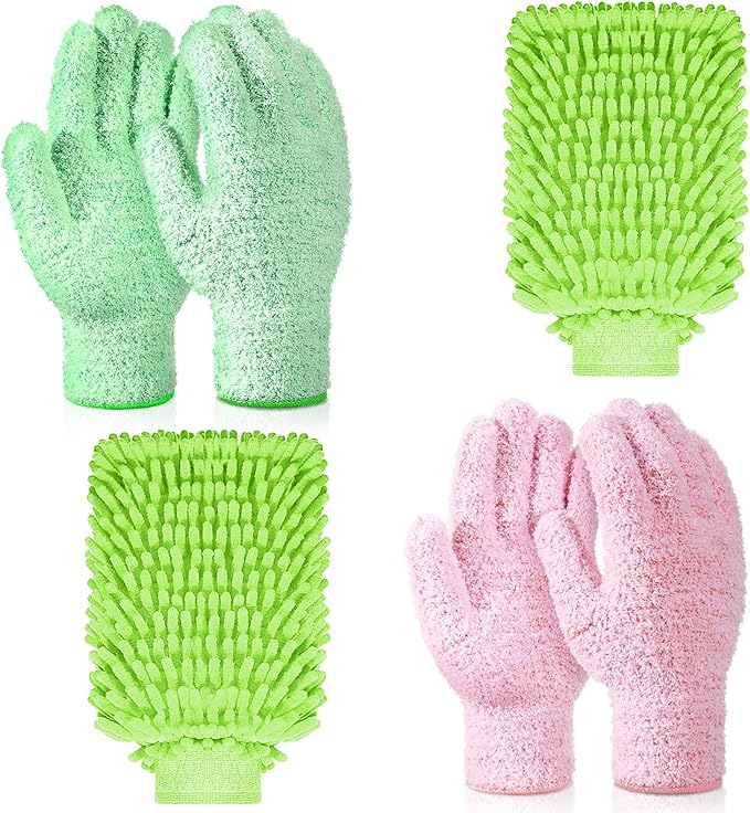 Potchen 6 Pcs Microfiber Dusting Mitt Gloves for Plants Washable Dusting Gloves for House Cleaning Furniture Car Washing