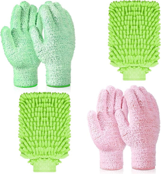 Potchen 6 Pcs Microfiber Dusting Mitt Gloves for Plants Washable Dusting Gloves for House Cleaning Furniture Car Washing