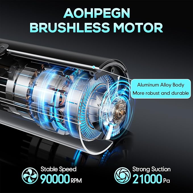 Handheld Car Vacuum Portable Cordless, Hand held Vacuum Cleaner with 21000 Pa Suction Power Mini Air Duster Vacuum for Car Cleaning, Home, Office, Pet Hair | Multi-Nozzle, Washable Filter