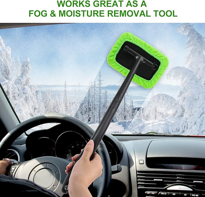 XINDELL Windshield Cleaning Tool – Grip 22” Microfiber Car Window Cleaner Dash & Windshield Brush with Ergonomic Handle, Reusable Pads for Interior & Exterior Glass Cleaning