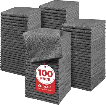 Orighty Washcloths Bulk, 100 Pack Microfiber Face Towels, 12x12 Inch Grey