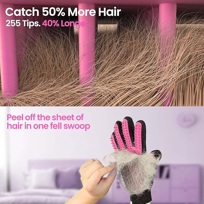 Pet Hair Remover Glove - Gentle Pet Grooming Glove Brush - Deshedding Glove - Massage Mitt with Enhanced Five Finger Design - Perfect for Dogs & Cats with Long & Short Fur - 1 Pack (Right-hand), Pink