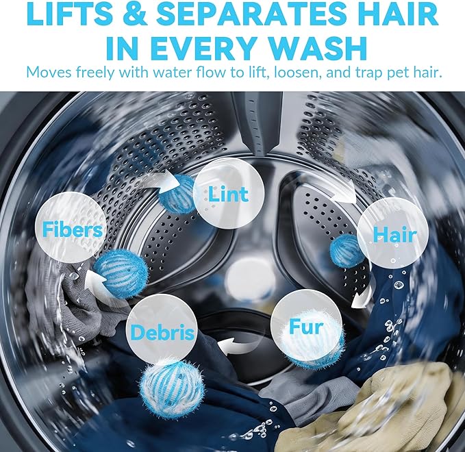 12 Pack Pet Hair Remover for Laundry, Reusable Dog & Cat Hair Catcher, Washer & Dryer Safe Laundry Balls, Anti-Tangle Design, Helps Remove Lint & Fur from Clothes, Bedding & Blankets (Blue)