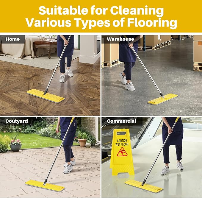 JOYMOOP 17.7-Inch Microfiber Flat Mop Replacement Pads – Washable Reusable Grey & Stripe, Pack of 4 Heavy-Duty Wet & Dry Refill for JOYMOOP Flat Mop & Bucket System