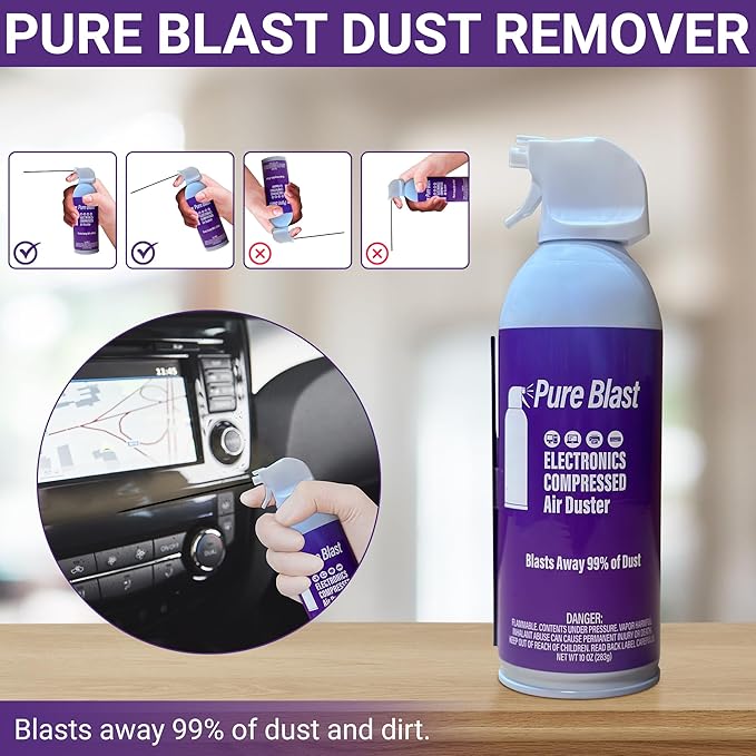 Pure Blast 10oz Compressed Air Duster Can - 6 Pack for Powerful Electronics Cleaning