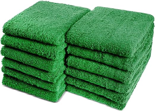 100% Cotton Chamois Cleaning Towels, 12 Pack, Green