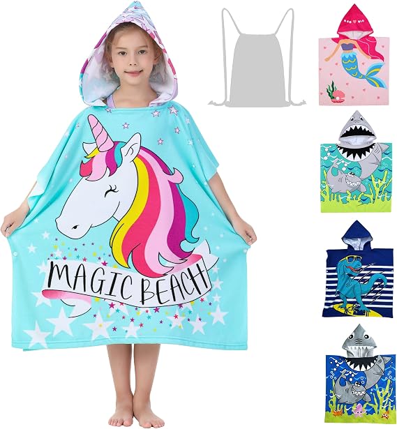 Unicorn Poncho Towel for Girls Ultra Soft Swimsuit Cover-ups for Ages 3 to 10 Years Big Kids Bath Beach and Pool