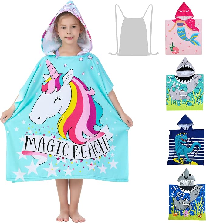 Unicorn Poncho Towel for Girls Ultra Soft Swimsuit Cover-ups for Ages 3 to 10 Years Big Kids Bath Beach and Pool