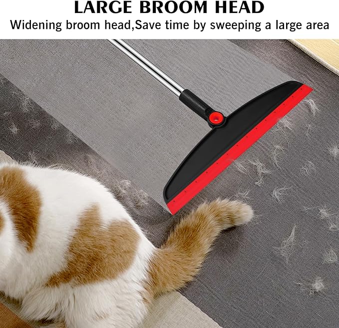 Multifunction Silicone Broom, 54 Inch Long Handle Silicone Floor Squeegee Broom, Sweep and Scrape 2 in 1 Household Cleaning Broom for Floor, Bathrooms, Kitchens, Showers, Tile, Pet Hair,Black Red