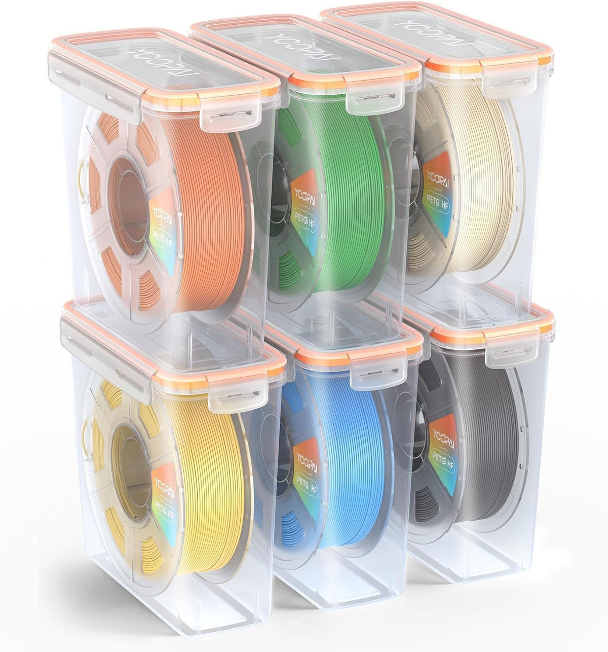 Pro Filament Storage Box – Precision-Fit Airtight Container for Single 1KG Spools, Flat-Lid Design for Stable Stacking, Premium Desiccant Moisture Control, 3D Printer Filament Storage 6 Pack