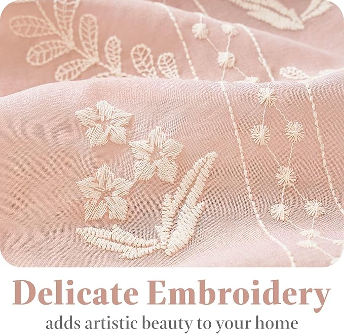 jinchan Semi Sheer French Door Curtain with Tie Up Bows Floral Embroidered Voile Privacy Curtain for Patio Door Closet Sliding Glass Door Rod Pocket 40 Inch 1 Panel Pink