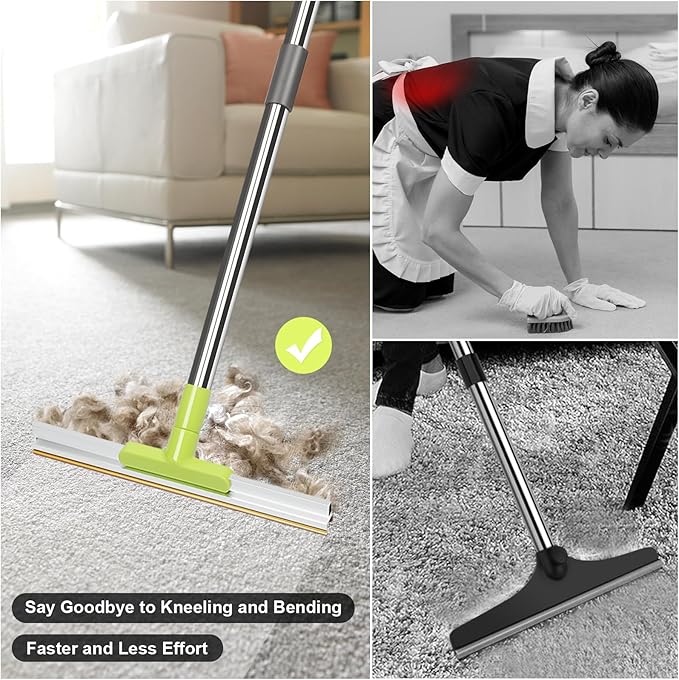 MAVRIZ Carpet Rake for Pet Hair Removal with Dual Copper Blades, 57" Long Handle Pet Hair Remover for Carpet, Cat Dog Hair Remover Carpet Scraper