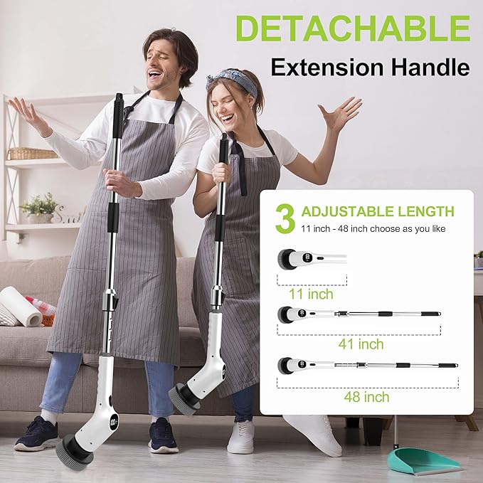 WKY-Electric Spin Scrubber - 10-in-1 Cordless Shower Scrubber & Cleaning Brush with Extendable Handle, 2 Speeds, IPX7 Waterproof Brush Heads, LED Display, Smart AI Chip,for Bathroom, Kitchen White