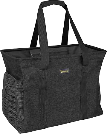 BALEINE Extra Large Utility Tote Bag with Reinforced Wire Frame, Reusable Grocery Bag for Shopping, Picnic (Black, 16.5'