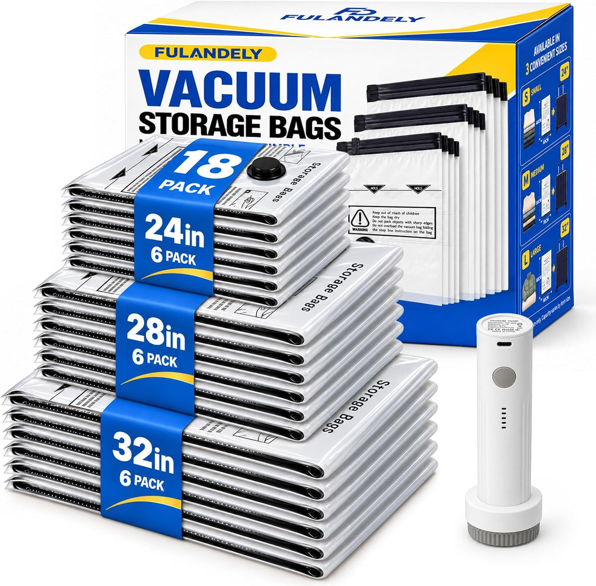 Vacuum Storage Bags, 18 Pack with Pump for Clothing and Travel