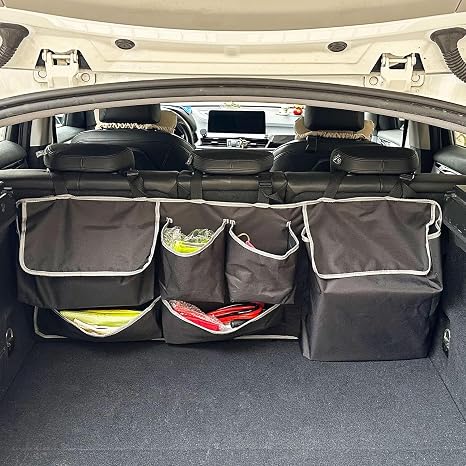 Car SUV Backseat Trunk Organizer Hanging Bag,6 Nylon Fabric Pockets, Interior Storage Organizer Accessories, For SUV, Je