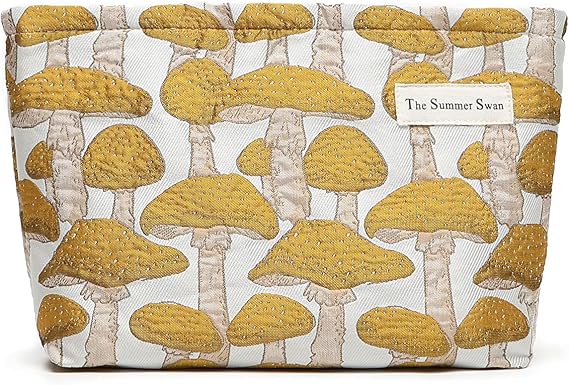 The Summer Swan | Floral Cosmetic Bag｜Large Aesthetic Travel Makeup and Personal Item Pouch For Purse | Skincare Bag (Mu