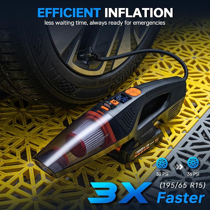 THINKWORK 20V Car Vacuum & Air Inflator, Dual Function High Power Handheld Cordless Vacuum with 18000pa Suction Power for Car Cleaning, Household Dust Removal, Inflation