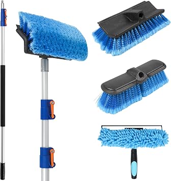 20 FT Exterior House Cleaning Brush Set with 5-12 Foot Telescoping Extension Pole, Soft Scrub Car Wash Brush, Medium Bri