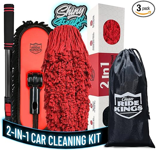 Car Duster Exterior Sweeping Kit, 2-in-1 Red