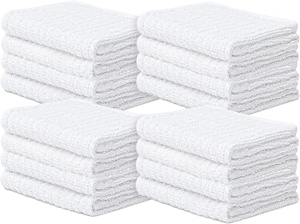 Looperry Ribbed Bar Mop Towels (16 Pack) White Terry Cloth Dish Rags, Cotton Cleanings Cloths - Soft & Gentle Face Towel
