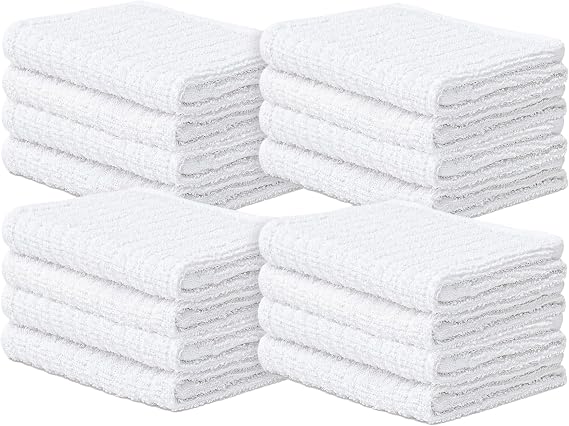 Looperry Ribbed Bar Mop Towels (16 Pack) White Terry Cloth Dish Rags, Cotton Cleanings Cloths - Soft & Gentle Face Towel
