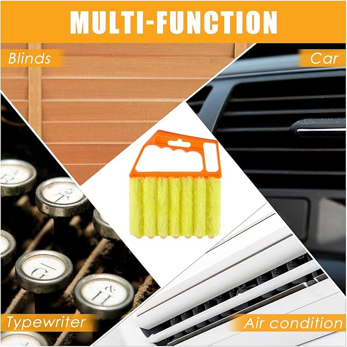 Maxdot 12 Pcs Blind Cleaner Duster Tool, 7 Finger Dusting Cleaner Tool, Handheld Blind Dusters for Cleaning, Washable Mini Brush for Air Conditioner Wood Blinds Window Dust Dirt, Yellow