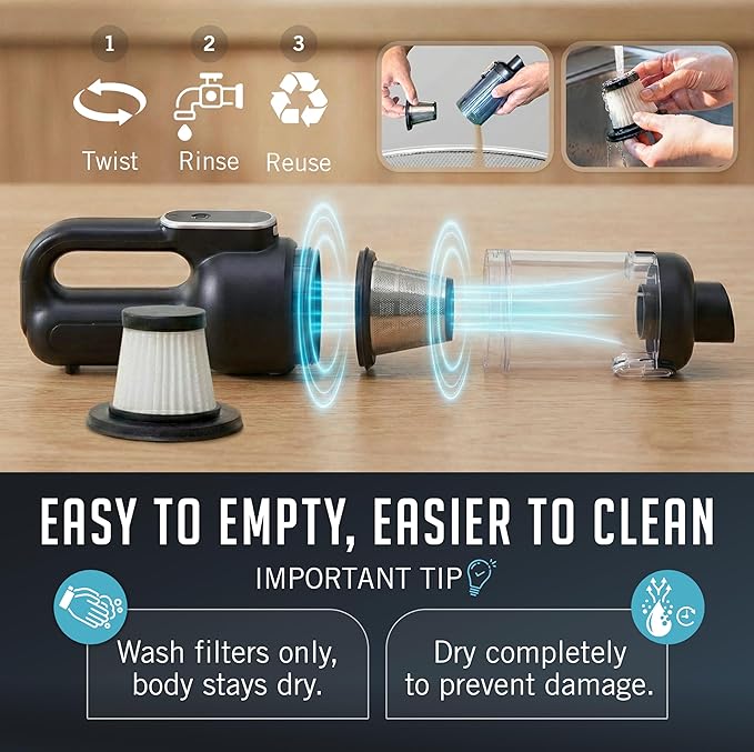 Car Vacuum Portable Cordless, 4-in-1 Mini Car Vacuum with 19500pa Suction & Air Duster, USB-C Charging, Smart Digital Display, Handheld Vacuum with LED Light, Multi Nozzles for Car, Home, Office, Pet