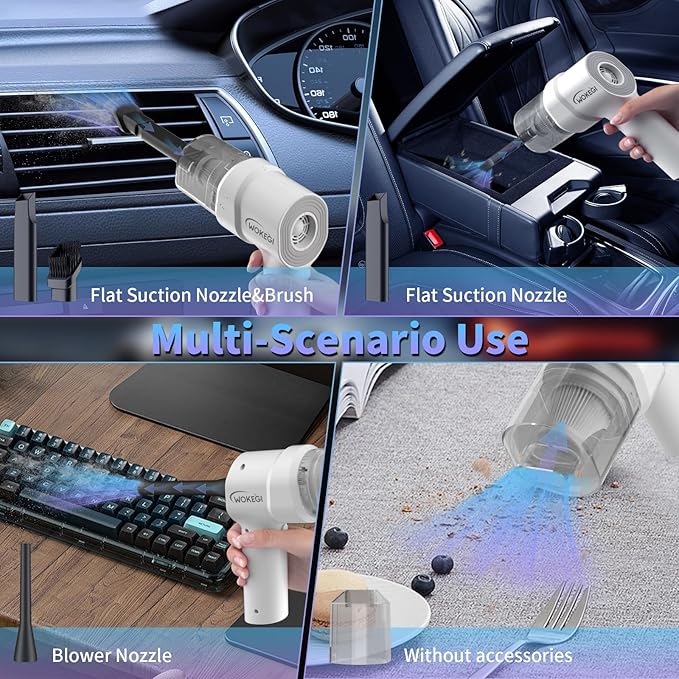 Handheld Mini Car Vacuum, 10000PA Wireless Portable Vacuum with 2000mAh Battery, 2 in 1 Vacuum Cleaner & Air Duster with Type-C Charging, Lightweight for Car, Home, Kitchen (White)