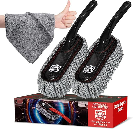 Car Detailing Kit, Interior Cleaning Brush & Microfiber Towel Set, Scratch Free Extra Soft Duster for Car Interior Exterior, Gifts for Men Women - 3 Packs - Grey