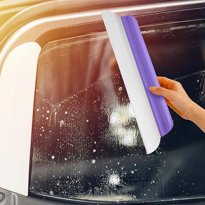 2 Pack 14 Inch Car Drying Squeegee Purple Longer Silicone Water Squeegee Window Shower Blade Automotive Squeegees Flexible Auto T-bar Rubber Squeegees for Car Windshield Glass Bathroom Wash Tool