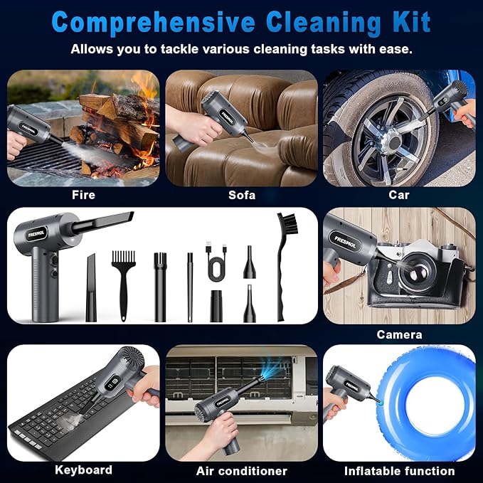 Compressed Air Duster-3 Gear Adjustable 100000RPM Electric Air Duster with LED Light, Rechargeable Cordless Air Blower for Keyboard Electric Devices Cleaning. Replaces Compressed Air Cans (Grey)