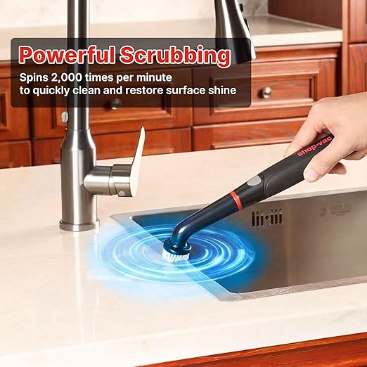Shop-Vac Electric Spin Scrubber with 2000RPM Motor, 90Min Long Runtime with 5 Replaceable Head, LED Display and IPX6 Waterproof, Cordless Electric Scrubber for Cleaning Grout, Tile, Bathroom, Kitchen