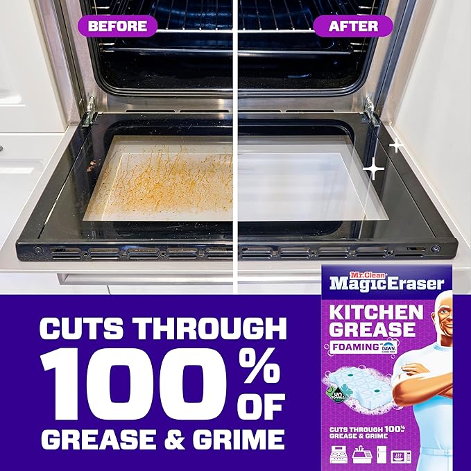 Mr. Clean Magic Eraser Foaming Sponge, Kitchen Grease Eraser, Dawn Cleaning Power, Oven Cleaner, Unstopables Fresh, 6ct