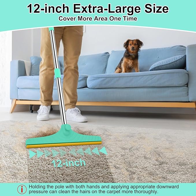 58" Adjustable Long Handle Carpet Rake - Carpet Rake for Pet Hair Removal,Reusable Pet Hair Removal Tool, Cat Dog Hairs Carpet Broom Rakes