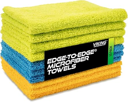 VIKING Microfiber Car Cleaning Cloth, Edgeless, 12 inch x 16 inch, 10 Pack