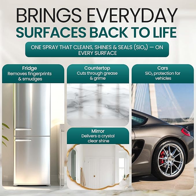 Fixture Shield Revive Kitchen and Bathroom Cleaner with SiO₂ Multi‑Surface Cleaner Spray for Home Cleaning – Streak‑Free Stainless Steel, Glass, Tile & Countertop Shine and Protectant