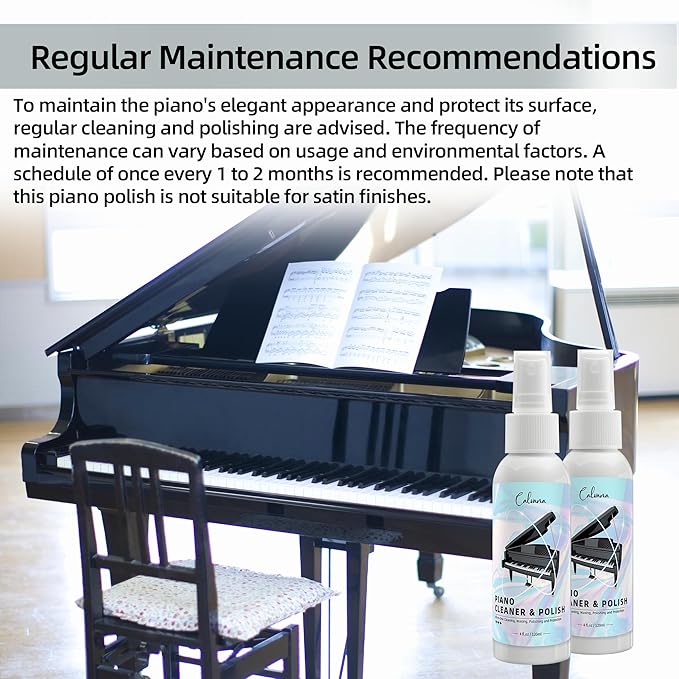 Calvana (2-Pack) 2-in-1 Piano Cleaner and Polish Kit, Includes 12x12 Microfiber Cleaning Cloth, Piano Accessories for Most Piano Surfaces, Grand Piano, Digital Piano, Baby Grand Piano, Violin, 4 OZ×2