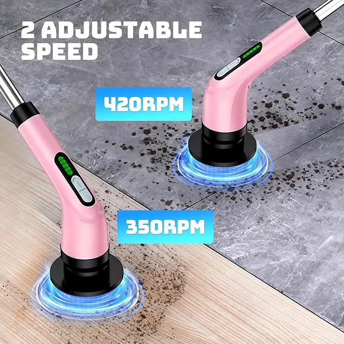 Highyes Electric Spin Scrubber for Cleaning Bathroom: Cordless Power Shower Scrubber - Electric Cleaning Brush for Tile Tub - Pink