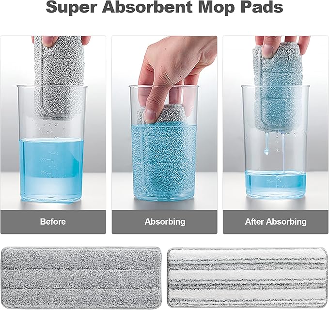 JOYMOOP Flat Mop Pads, Microfiber Mop Cleaning Pads, Washable Pads, Pads Replacement Flat Mop or Mop Bucket Set, Pack of 4 Refills 15inch - Grey and Stripe