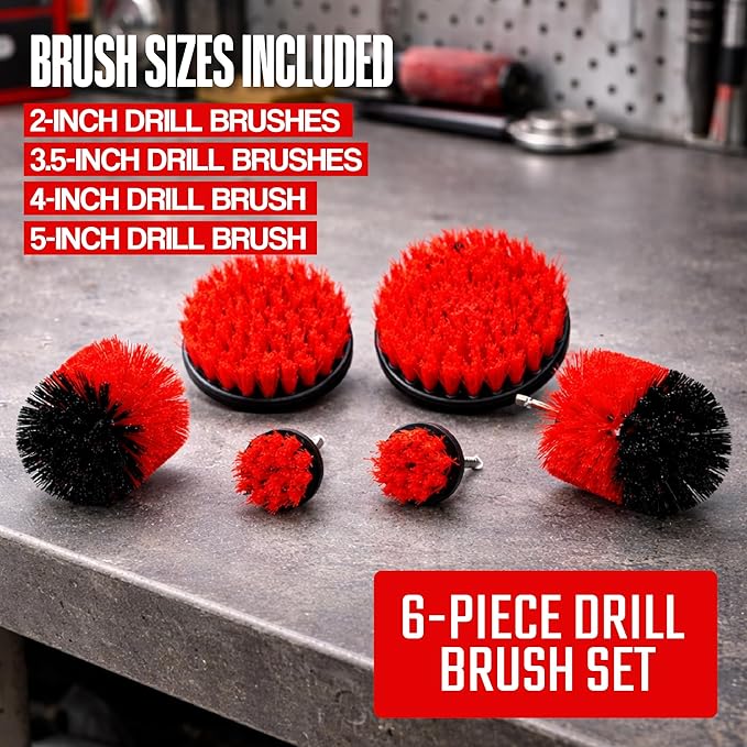 6-Piece Drill Brush Cleaning Set – Power Scrubber Attachments with 2”, 3.5”, 4” & 5” Brushes, Durable PP & PET Bristles for Bathroom, Tile, Grout, Kitchen, Tub & Floor Cleaning