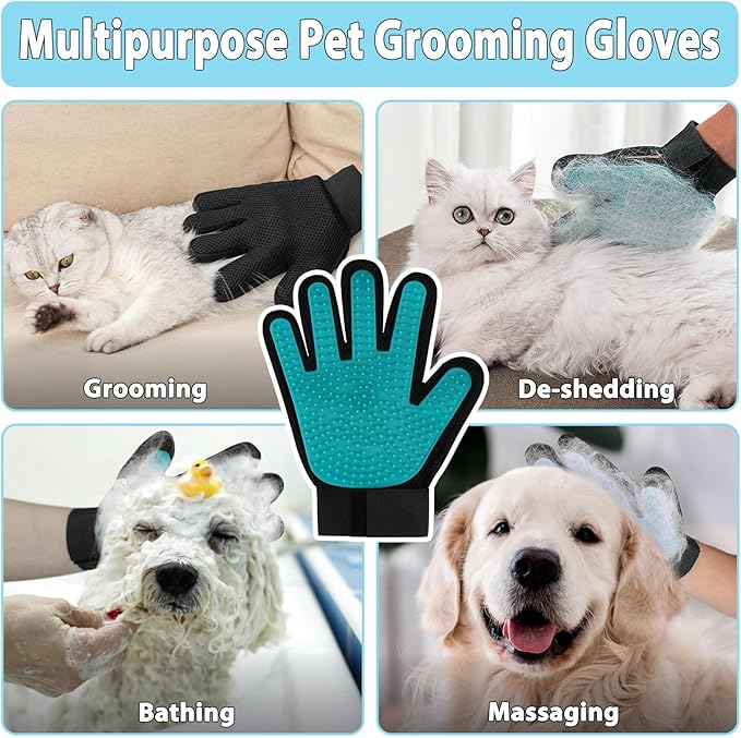 3 in 1 Carpet Rake for Pet Hair Removal, 60” Adjustable Long Handle Pet Hair Remover, Tool Set of 3, Reusable Carpet Scraper Dog Cat Pet Hair Removal Broom for Carpets, Car Mat, Pet Bed, Rugs